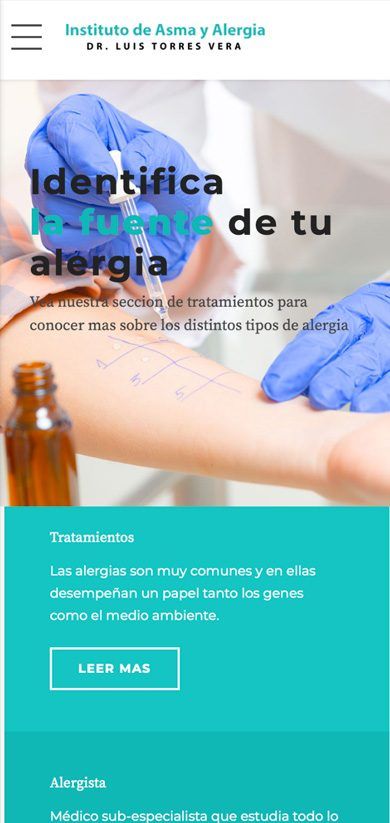 Instituto de Asma y Alergia website, mobile view